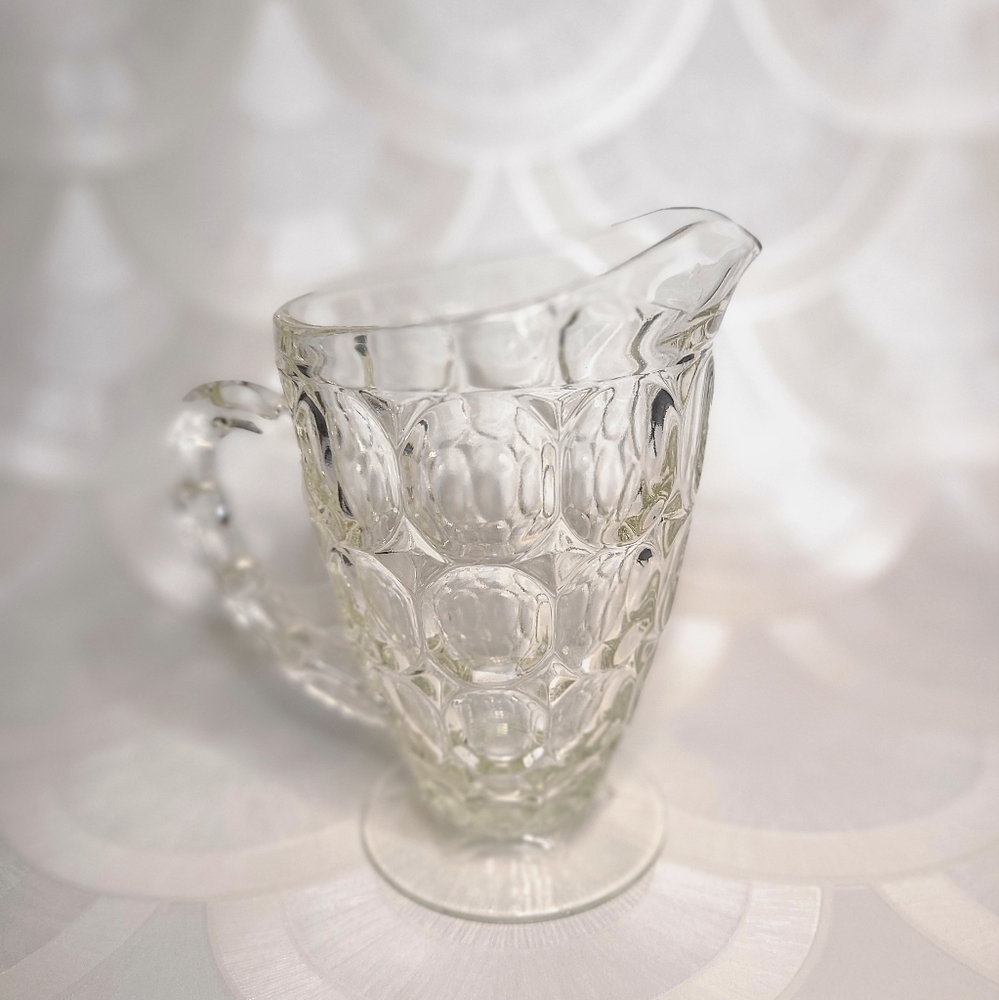 Vintage Jeannette Glass Thumbprint Pattern Pitcher Mid Century Modern